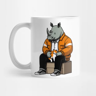 rhino petting cat Mug